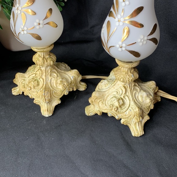 Set of 2 hard to find Vianne (VV) French mid century gilded table lamps - Picture 5 of 16